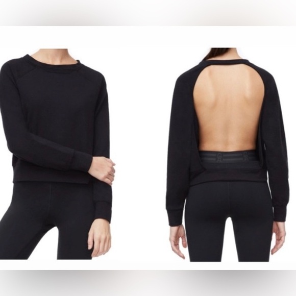 Good American Sweatshirt Black Open Back Pullover Stretch Cotton Modal Sz M New - Picture 1 of 6